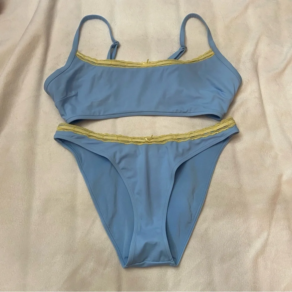 New! Frankie’s Bikinis x PINK Eve golden hour Blue Yellow Bikini 3986